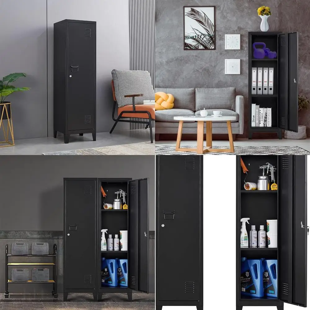 

Vertical Steel Storage Cabinet for Home Office, 47 Tall with Locking Door, 2 Adjustable Shelves, Black (1 Door)