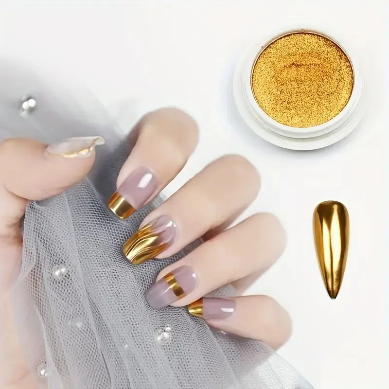 Frasco de polvo de uñas cromado espejo metálico, holográfico, plateado o dorado, pigmento brillante para gel polish 3