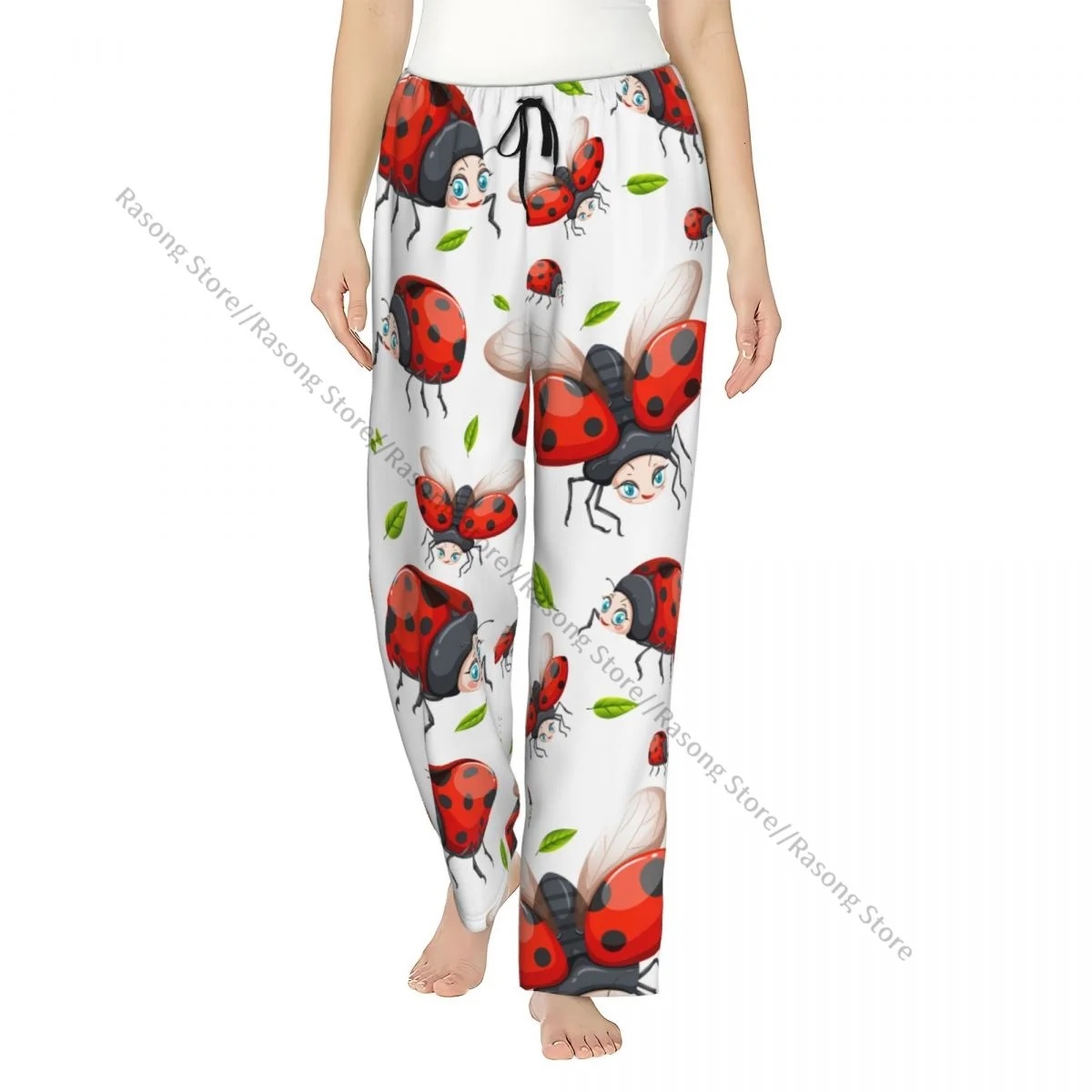 

Теплые женские пижамные штаны, фланелевые штаны для сна с божьей коровкой, домашняя одежда из мягкого флиса
