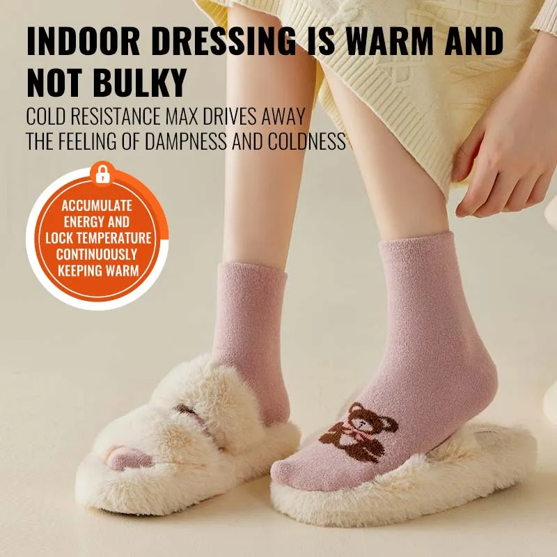 Miiow meias de lã coral de pelúcia mulheres dos desenhos animados bonito ursinho inverno aquecido grosso macio quente casa interior bootie meia pós-parto