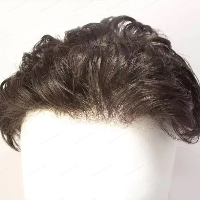 

V Loop Full Poly Skin Mens Hairpieces 0.04-0.05mm Thickness Skin Hair Wig men's capillary prosthesis Natural Hairline Microskin