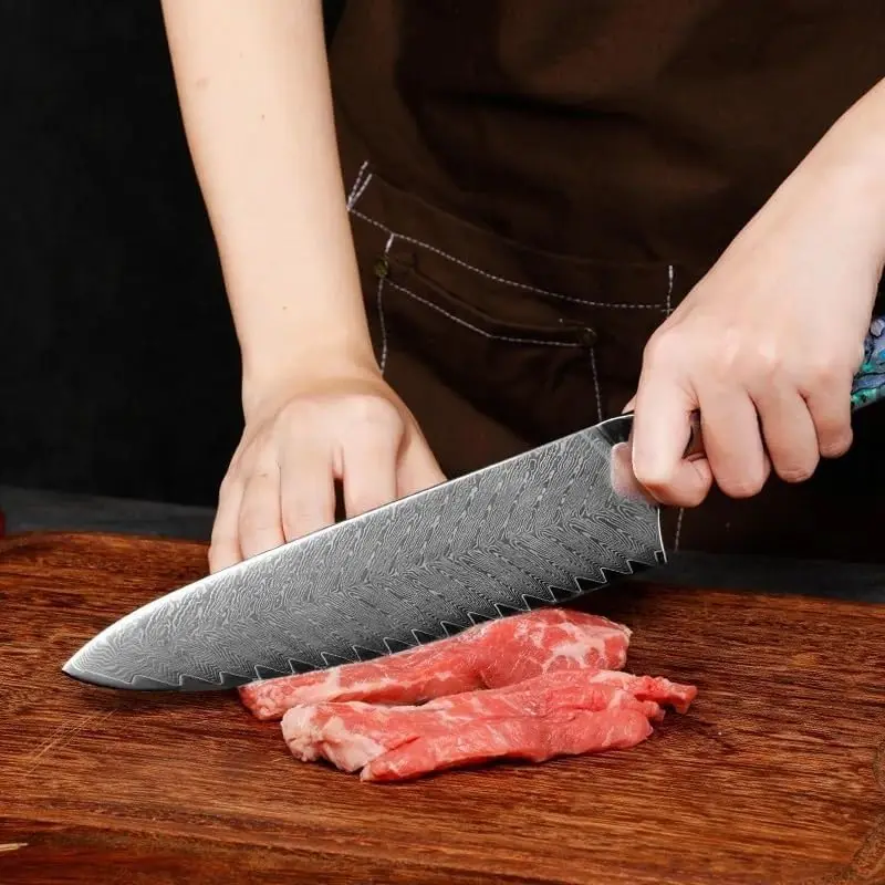 

korknife 8 inch Chef Knife 67 Layers Damascus Steel Sharp Blade Kitchen Knives Edge Vegetable Fruit Cutter Abalone Resin Handle