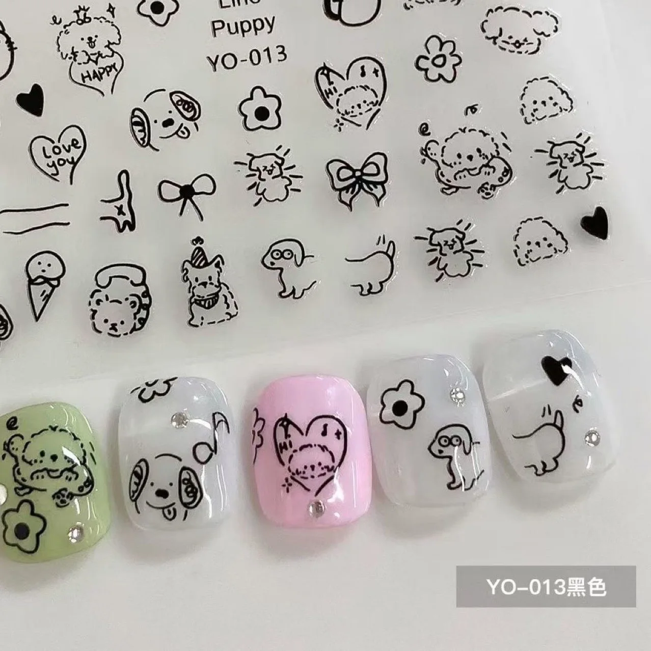 Nail Stickers Cute Cat Dog Hand Drawn Kitten Paw Small Childlike English Graffiti Decal Waterproof Self Adhesive for Home