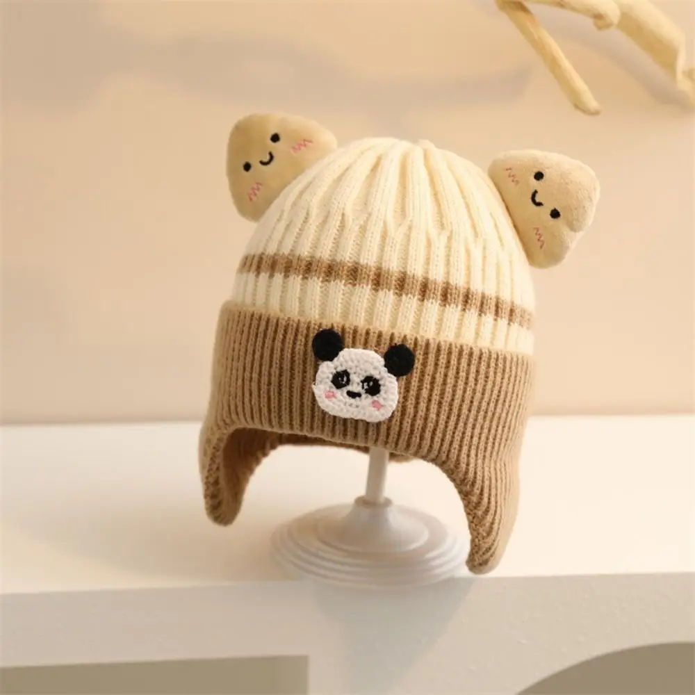 

Новые милые теплые шапки с ушками в виде медвежонка, ветрозащитные, морозостойкие, с защитой для ушей, однотонные, осенне-зимние вязаные шапки