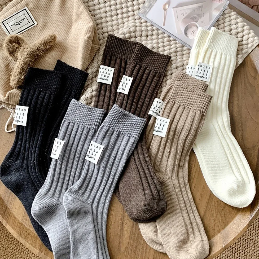 New Middle Tube Knitted Socks Keep Warm Cotton Women's Sock Cloth Label Mid-tube Sock Winter image 3