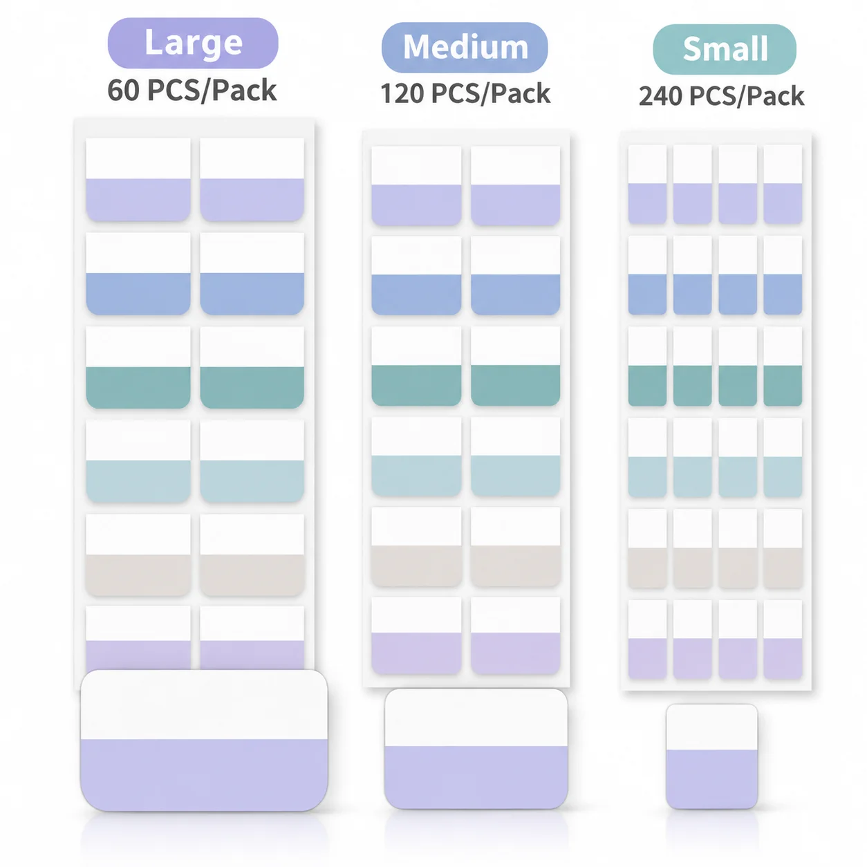 60/120/240 Writeable Index Tabs — Colorful Categorization Markers for Books, Planners, Office, and Study (Includes 3 Sizes)