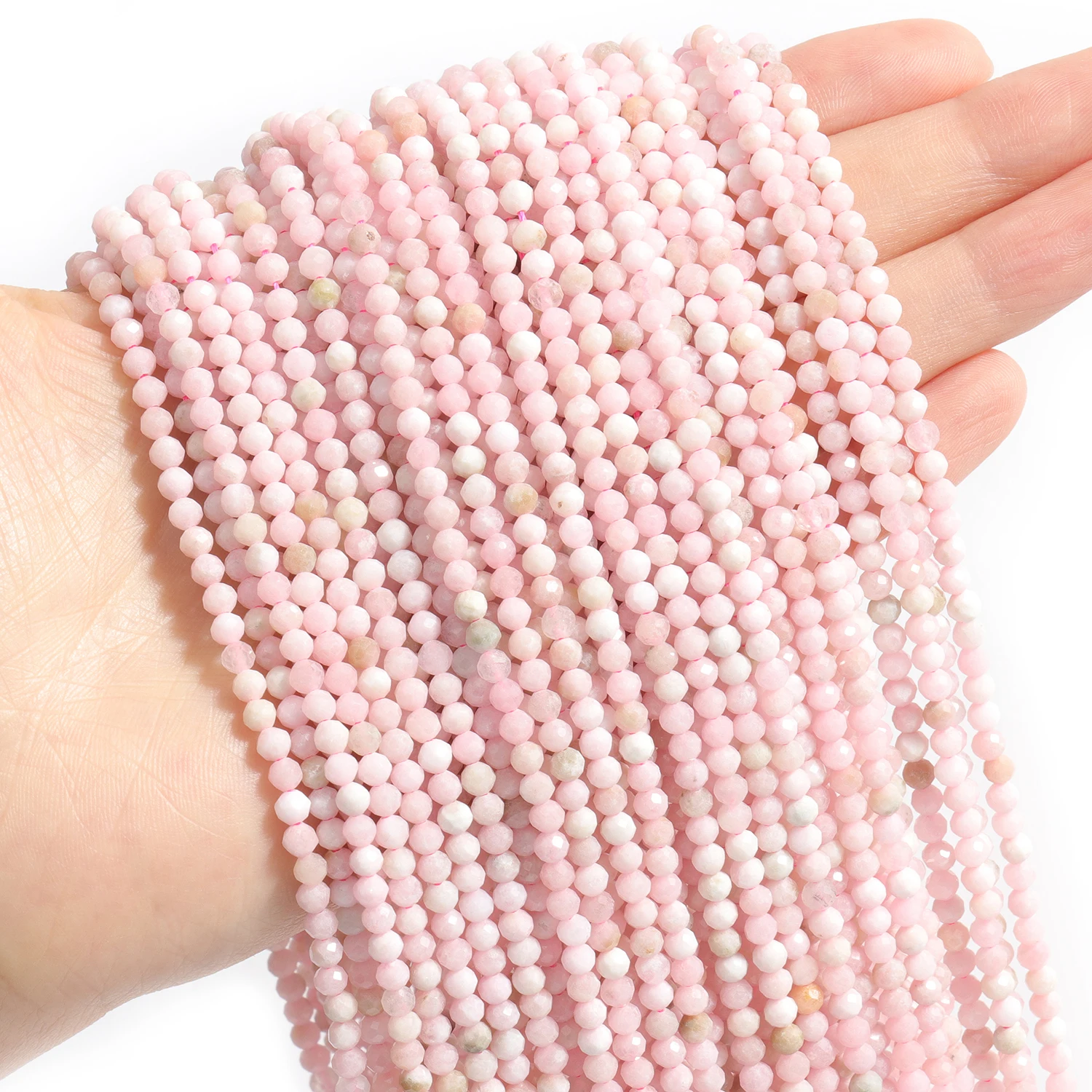 2/3/4 مللي متر الأوجه الطبيعية الوردي أوبال حجر الخرز فضفاض خزر عازل لصنع المجوهرات اليدوية سوار امرأة Necklace15''