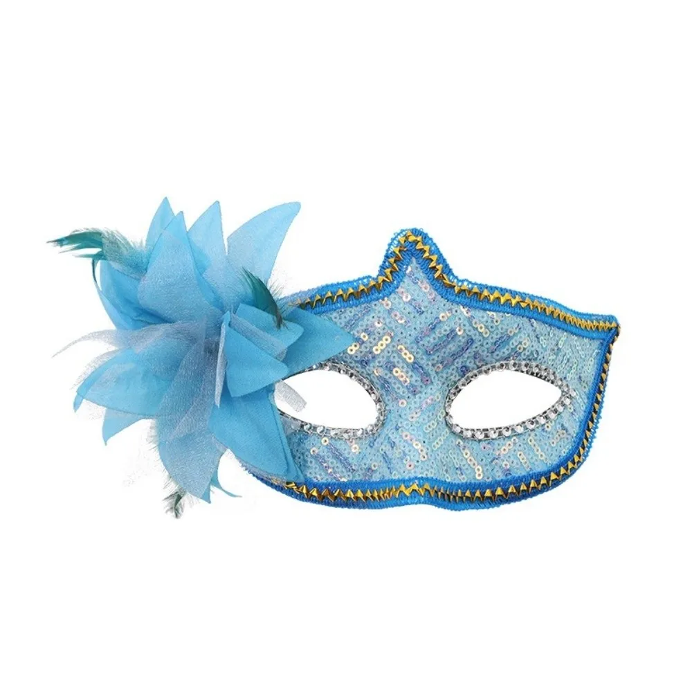 Máscara de fiesta de Halloween con lentejuelas de Anime, máscara de flores de plumas de plástico, accesorio de Cosplay, disfraz de fiesta, máscara de mascarada para niña
