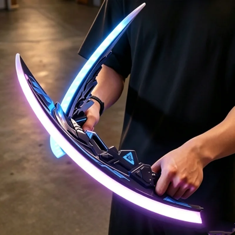 2 IN 1 Round Moon Curved Double-bladed Glowing Scimitar Luminous Creative Sword Toys Flow Light Prop Children's Toy Boy Gifts