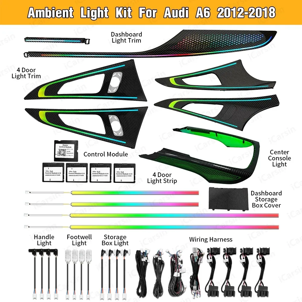

Europe Version S6 RS6 C7 Ambient Lighting Upgrade Kit for Audi A6 C7 2012 - 2018 LED Interior Environmental Light Accessories