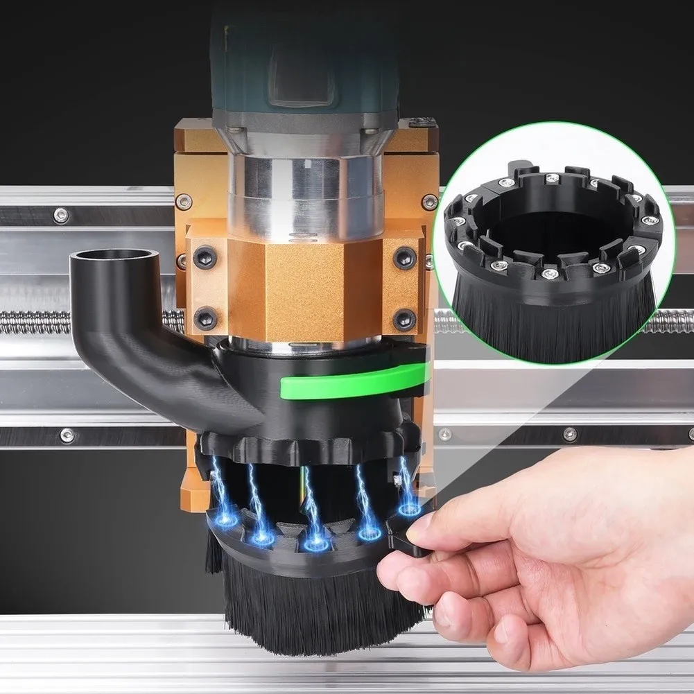 2026 Dual Size CNC Spindle Dust Cover 65-69mm Vacuum Hood With Nylon Brush For Woodworking Engraving Easy Clean