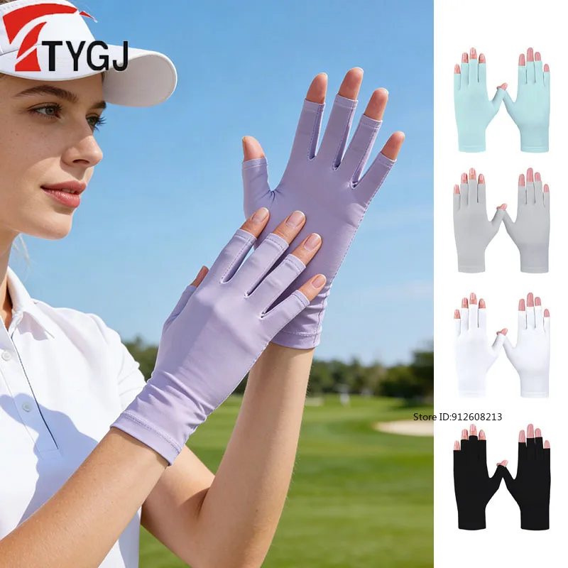 

TTYGJ 1 Pair Women Golf Gloves Cool Breathable Sun UV Protector Golf Gloves Ice Silk Open Finger Mittens Can Touch Screen