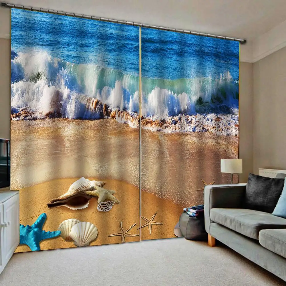 Blue Beach curtains wave 3D Blackout Curtains For Living room Bedding room Drapes Cotinas Blackout curtain