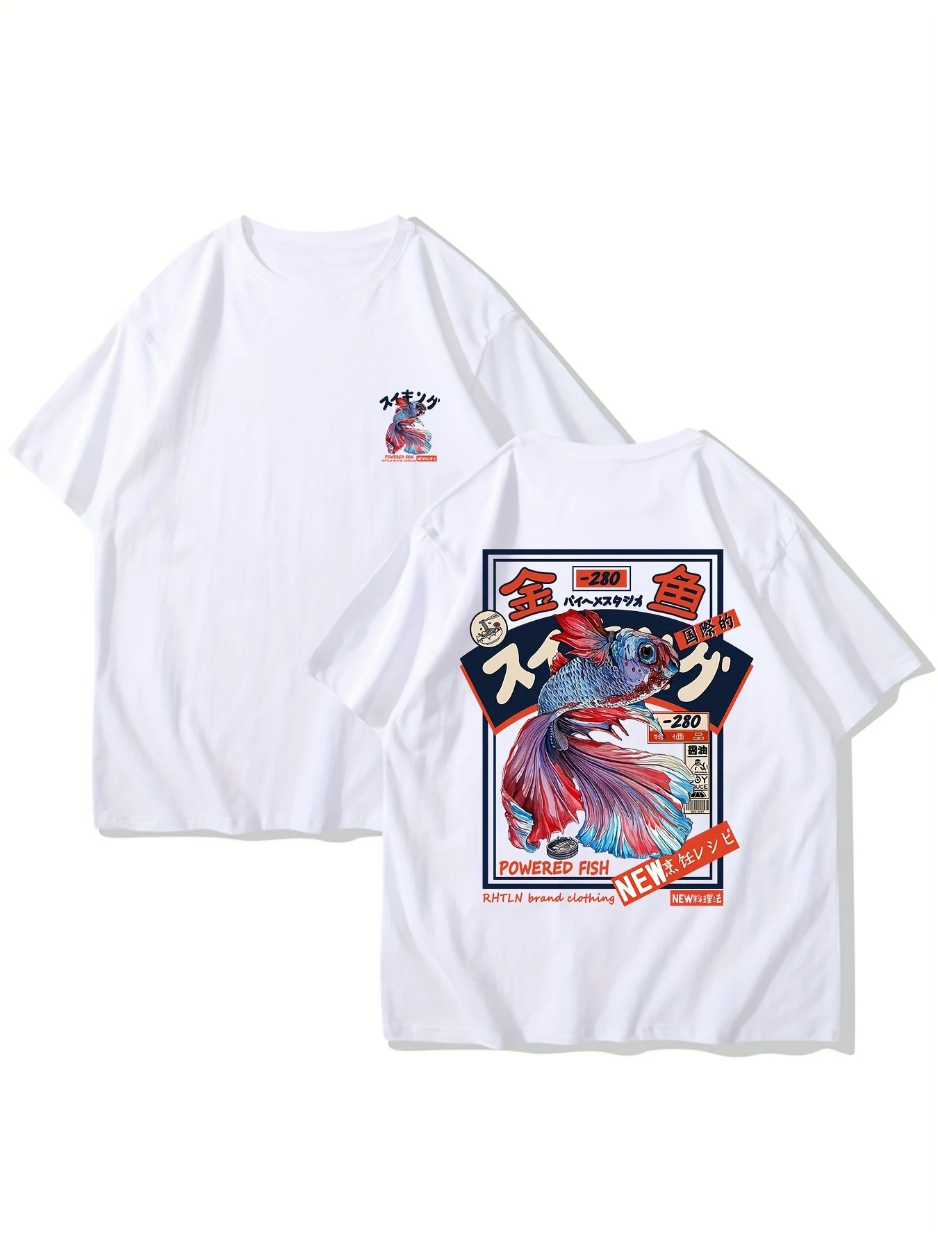 Japanese Hip-hop Colorful Fish Print Men's Niche Crew Neck Tees Casual Comfy T-shirts for Men Clothing Tops