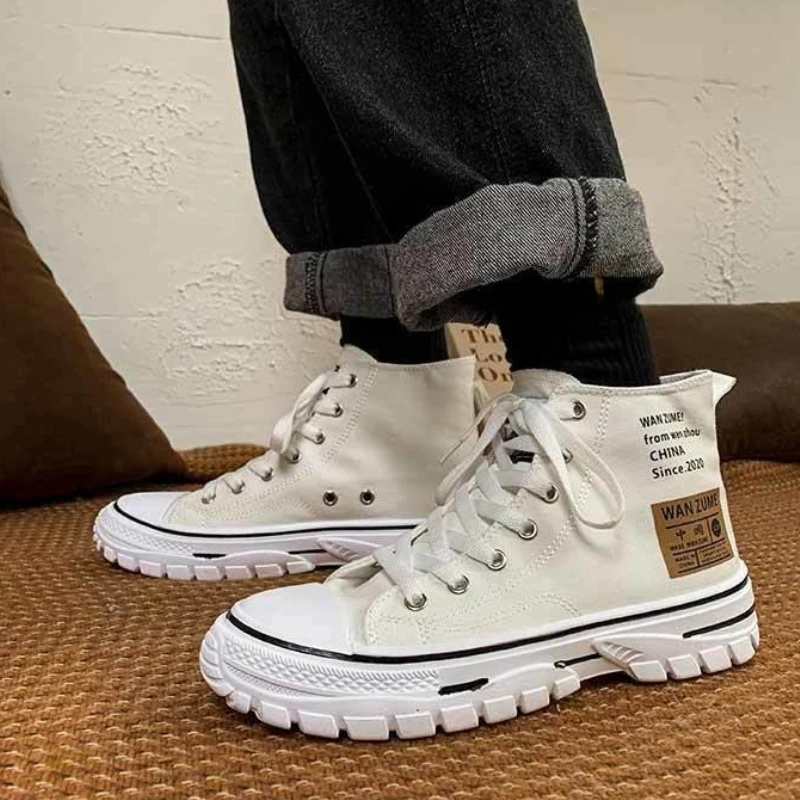 

Мужские высокие парусиновые туфли, весна-осень 2024, корейская мода, повседневная универсальная модная обувь для скейтбординга для молодежи и студентов