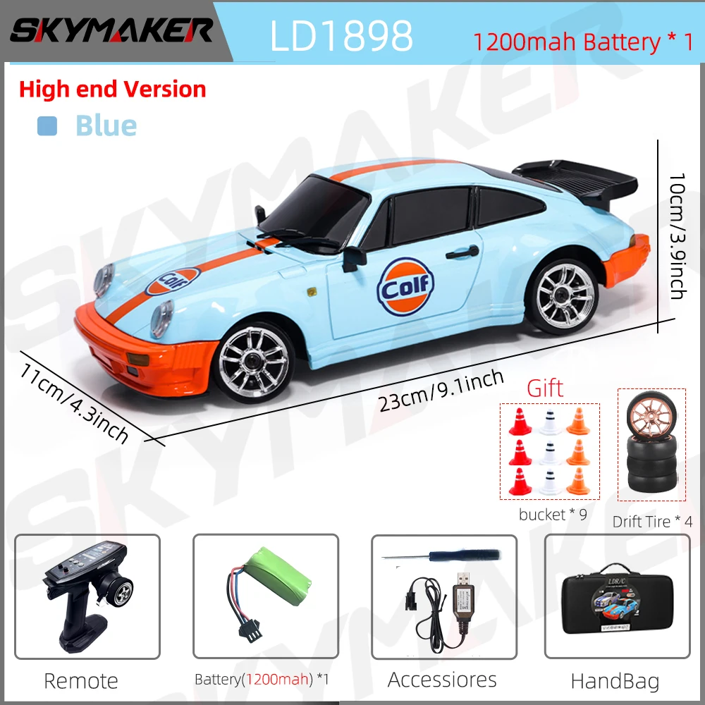 Skymaker LDRC 1/18 RC Drift Auto LD1898 911 Modus 2,4 GHz met Gyroscoop on-Road Legering Body Shell Racewagen voor Kinderen Geschenken