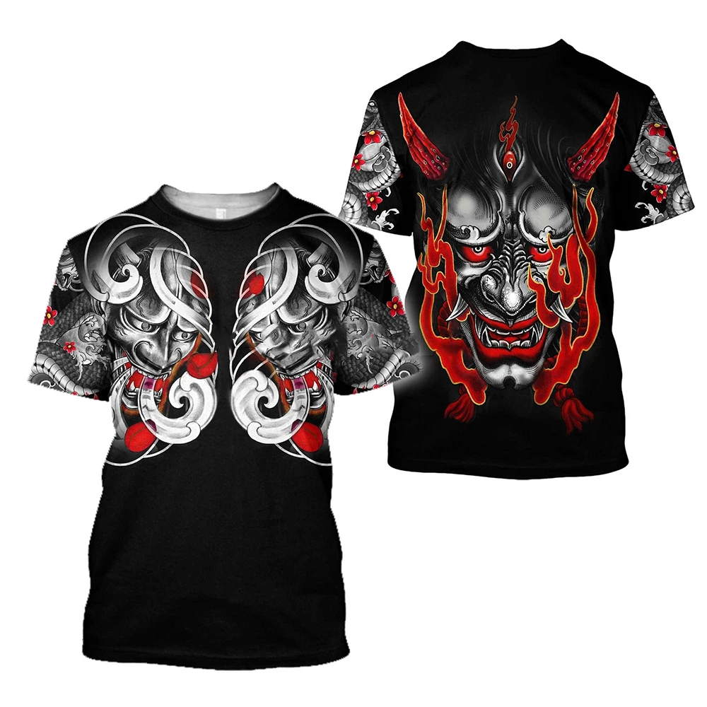 New Japan Samurai Hannya Oni Mask Snake Pattern 3D Print T-Shirts Men Women T Shirt Short Sleeve Oversized Tee Top Kid Clothing