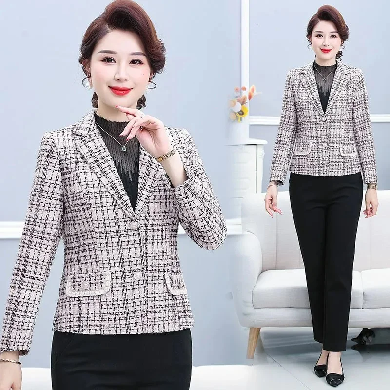Primavera outono ternos curtos jaqueta feminina 2025 novo solto elegante casaco xadrez único breasted blazer moda casual outerwear feminino