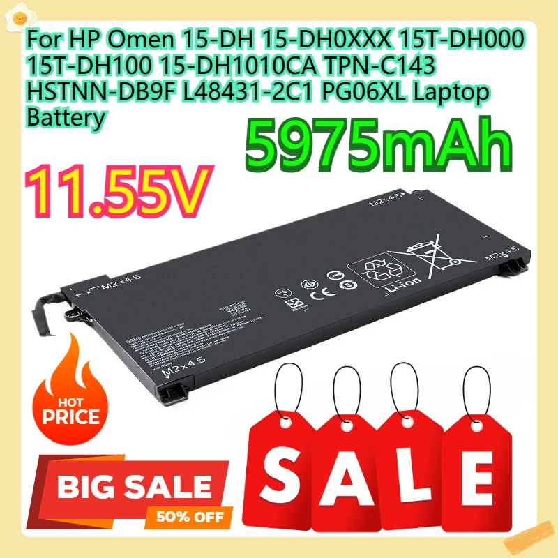 

For HP Omen 15-DH 15-DH0XXX 15T-DH000 15T-DH100 15-DH1010CA TPN-C143 HSTNN-DB9F L48431-2C1 PG06XL Laptop Battery