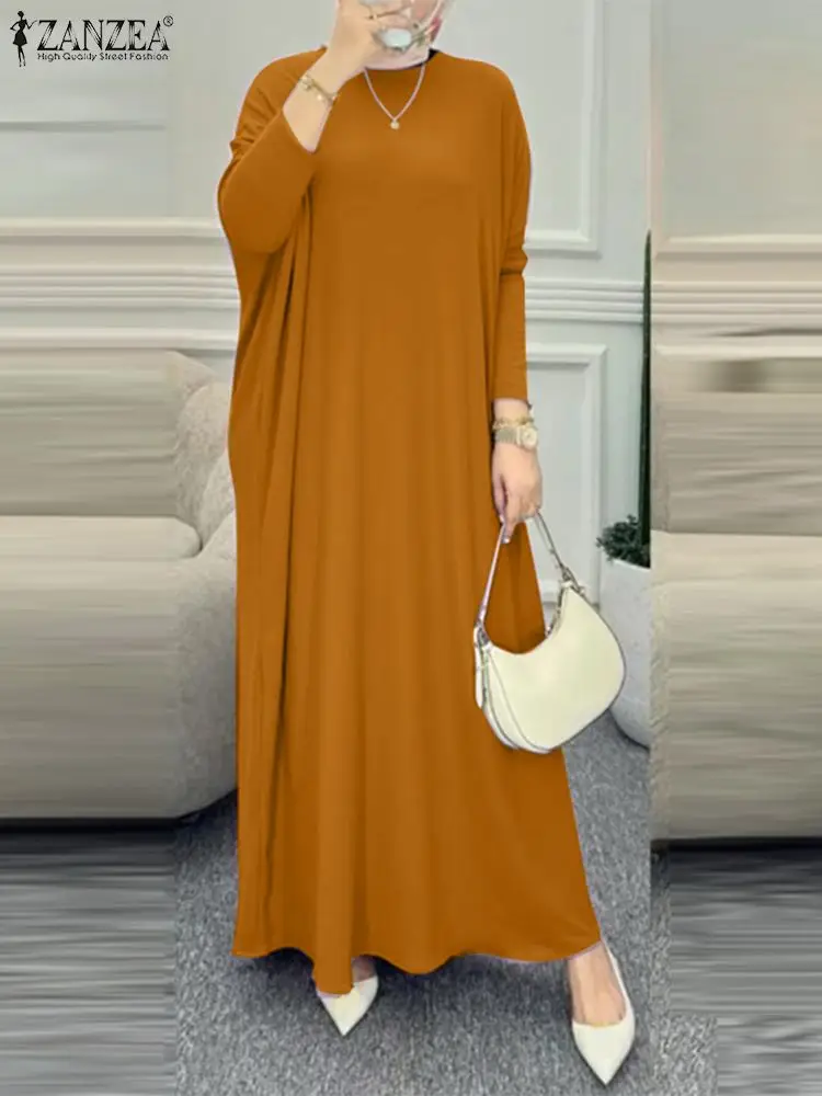 Autumn Maxi Dresses ZANZEA Muslim Women Oversize Sundress Turkey Dubai Abaya Long Sleeve Solid Vestidos Robe IsIamic Clothing