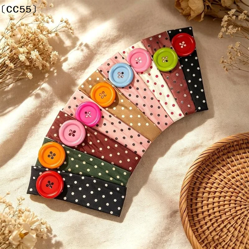 Summer Dopamine Large Button Wave Dot Headband Fashionable Ins Style Elastic Headband Colorful Hair Accessories 〔CC55〕