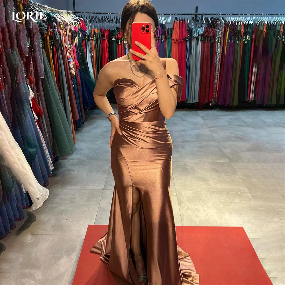 

LORIE Champagne Evening Dresses Rueched Off Shoulder Dubai Mermaid Celebrity Gowns Bodycon Backless Pleated Arabia Party Gown