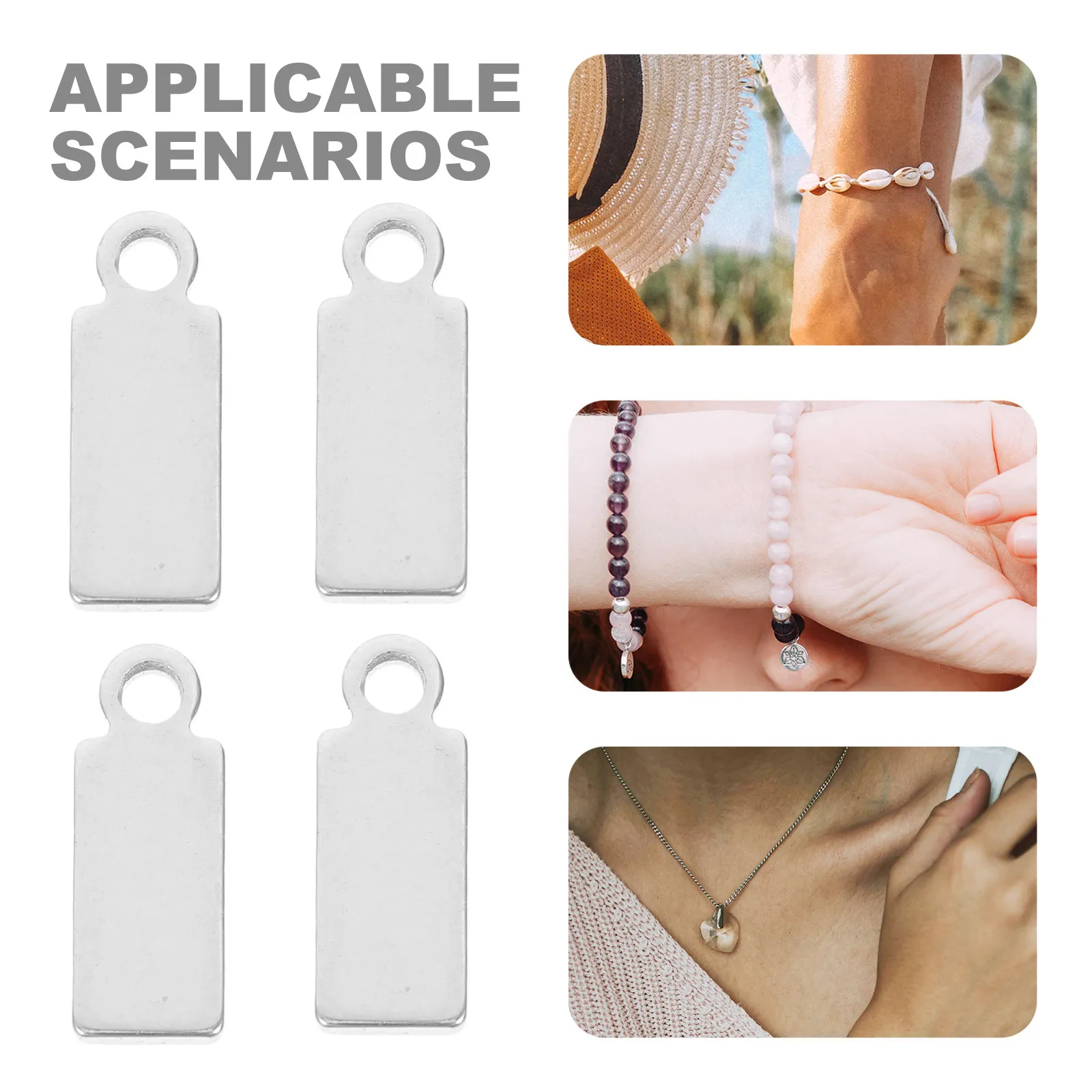 100Pcs Stainless Steel Rectangle Stamping Blanks DIY Jewelry Making Pendant Charms Engraving Blank Tag Necklace Bracelet - view 3