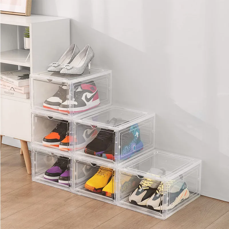 Simple Shoe Box Foldable Storage Box Drawer Type Transparent Shoe Cabinet One Pull Plastic Unfolding Shoe Rack