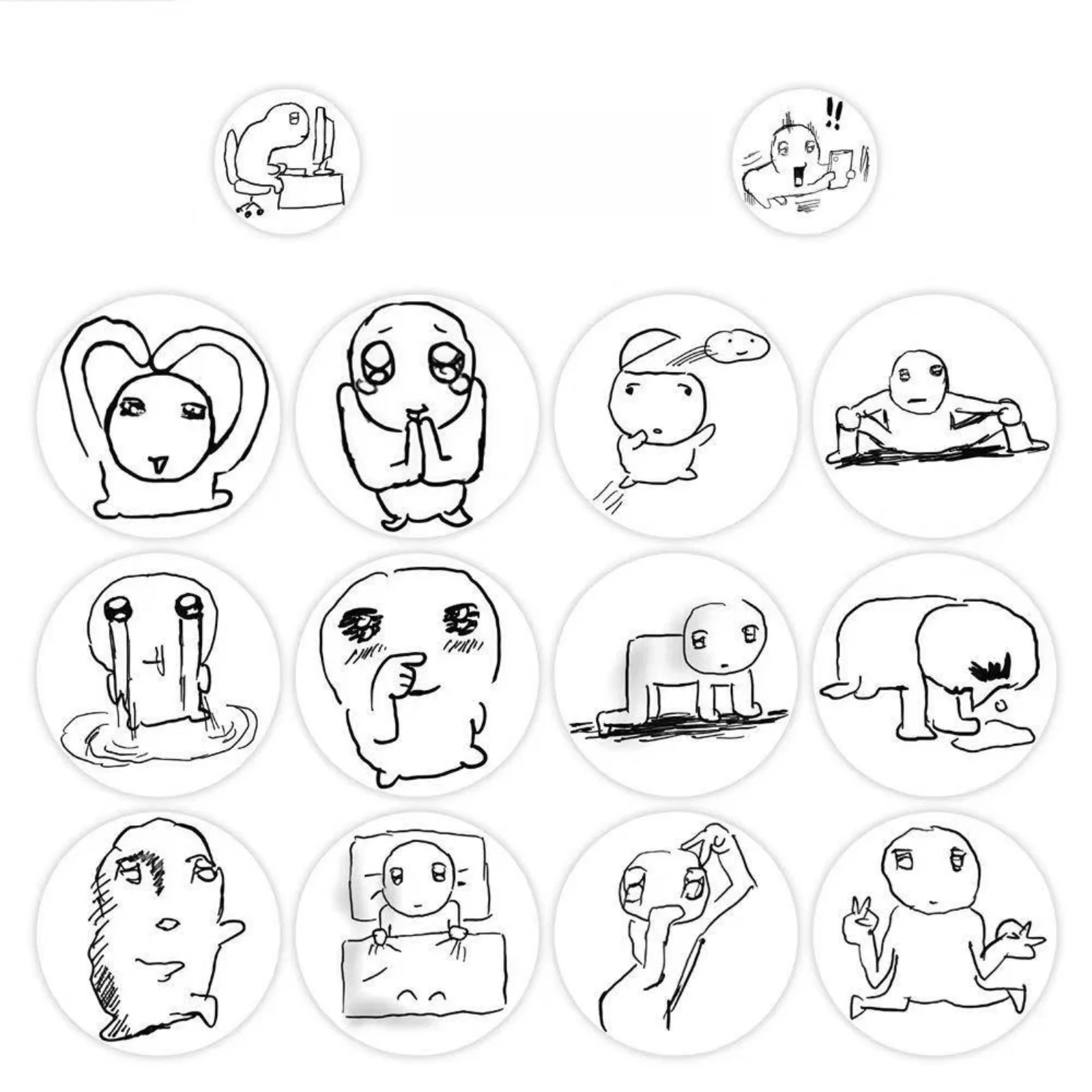500pcs/Roll Hand Drawn Figure Abstract Meme Roll Stickers Funny Mental State Cartoon Fun Stickers