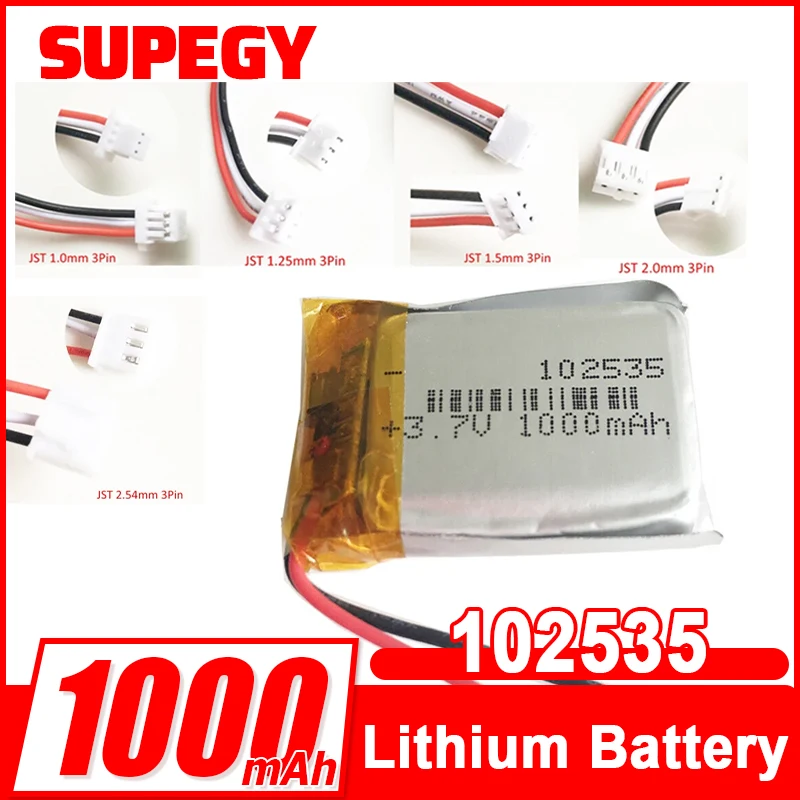 3.7V 1000mAh 102535 Polymer Lithium Lipo Rechargeable Battery For MP3 GPS DVD PAD Bluetooth Recorder Headset E-book Camera