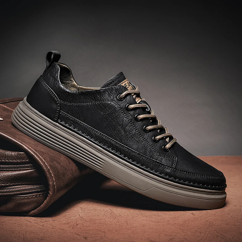 Classic Men's Platform Slip-On Sneakers Casual Leather Shoes Comfort Flat Loafers for Spring