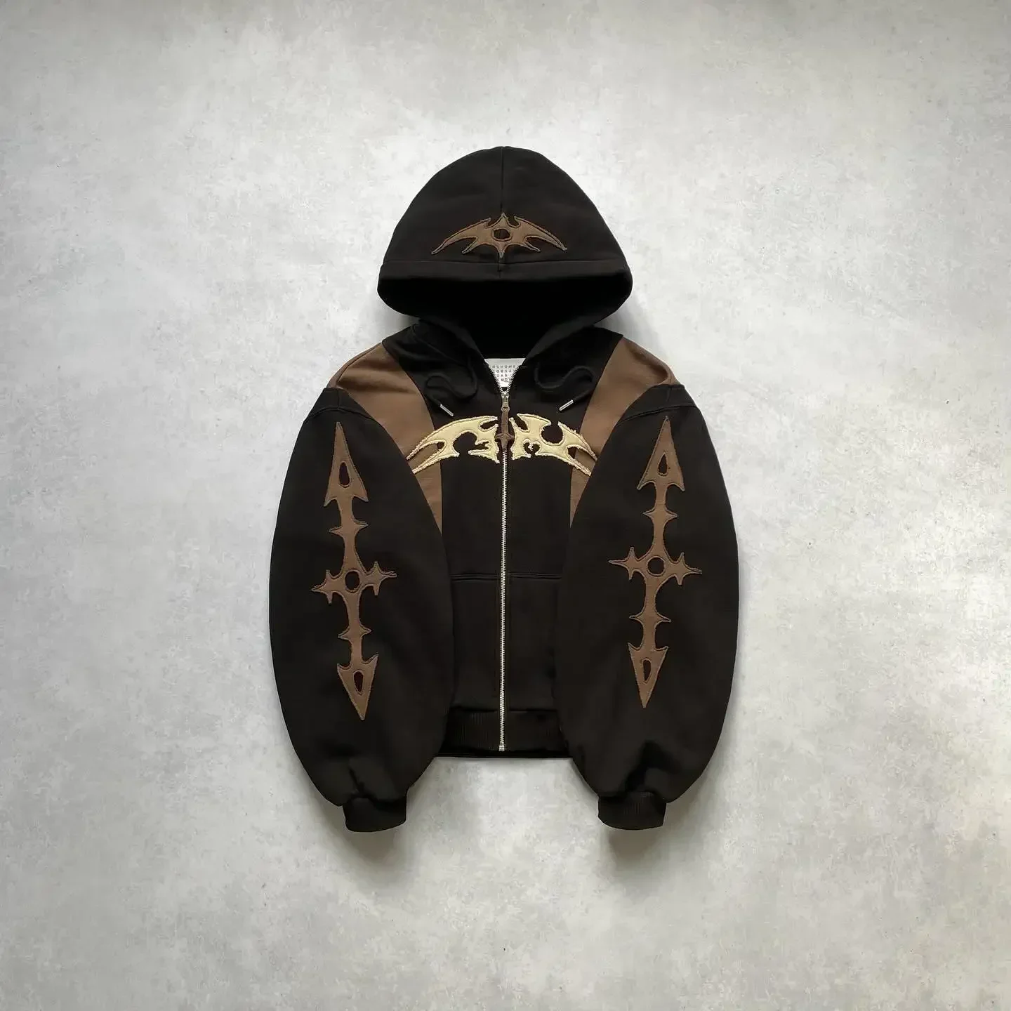 Y2k Retro Black Star Patchwork Hoodie Fashion Loose Oversized Embroidered Hooded Sweatshirt Gothic Streetwear Men Clothing