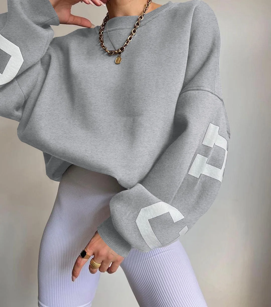 Women Loose Pullover Sweatshirts Letter Print Casual Thickened Long Sleeve Tops Hoodie Autumn Y2K Grunge Clothes Streetwear