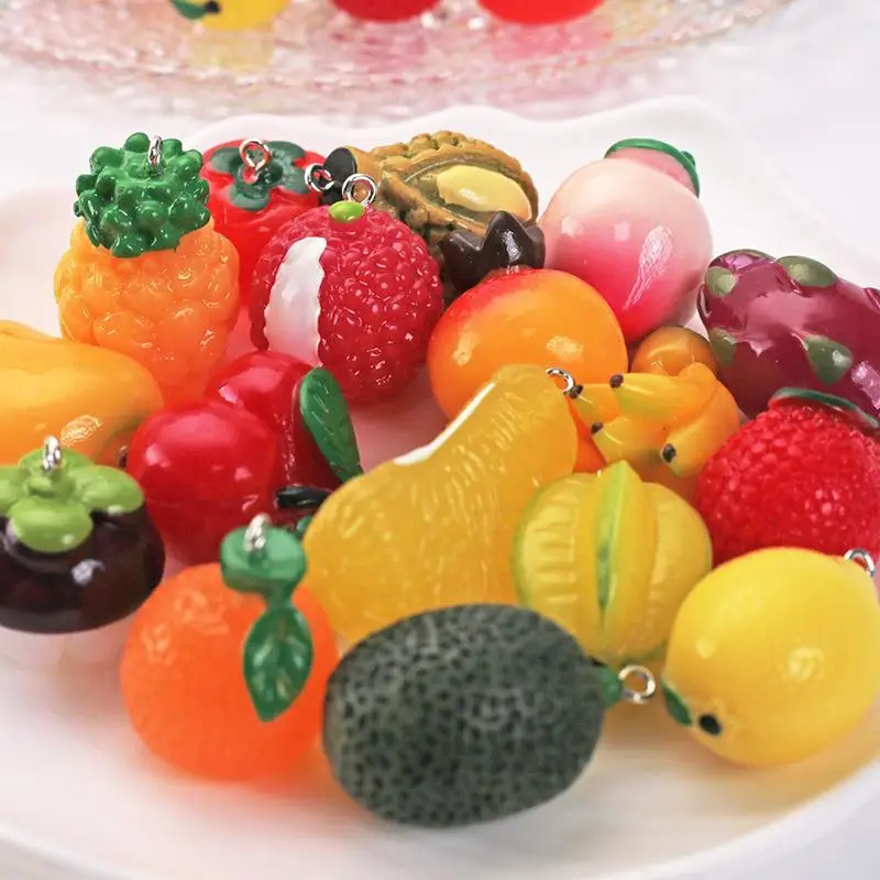 5PCS Lifelike Fruit Miniature 3D Strawberry Resin Beads DIY Handmade Bracelet Stringing Loose Beads Pendant
