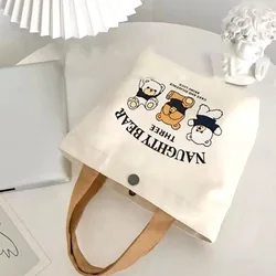 Torba płócienna z nadrukiem niedźwiedzia, torba materiałowa, książki codziennego użytku, kosmetyki, przechowywanie Bento, przenośna torba do przechowywania, 1 szt.