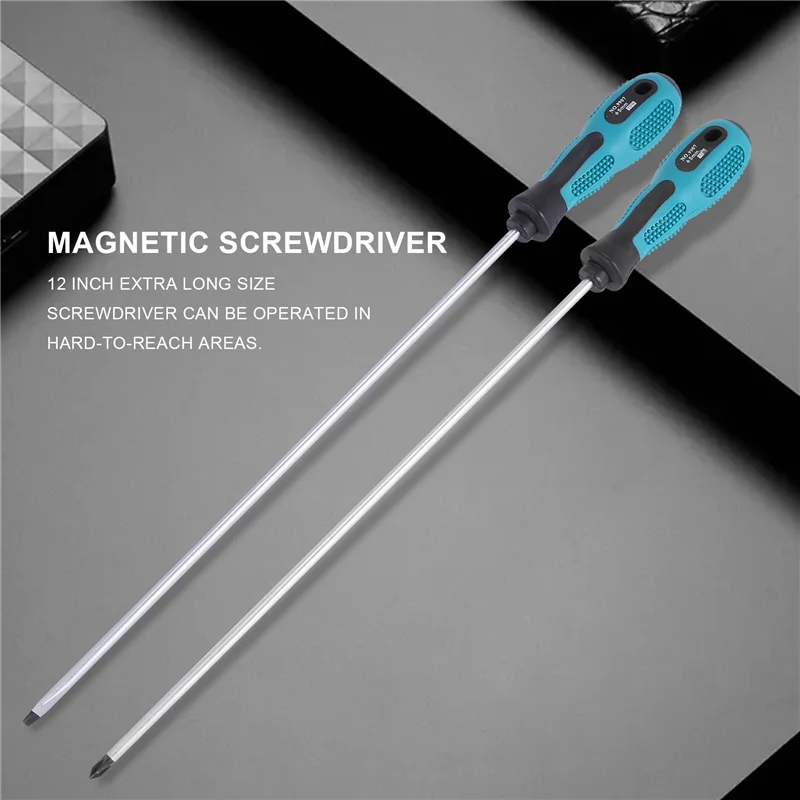 2 Packs 12 Inches Long Slotted and Phillips Screwdriver Flat Blade Screwdriver Magnetic Screwdriver with Rubber Handle