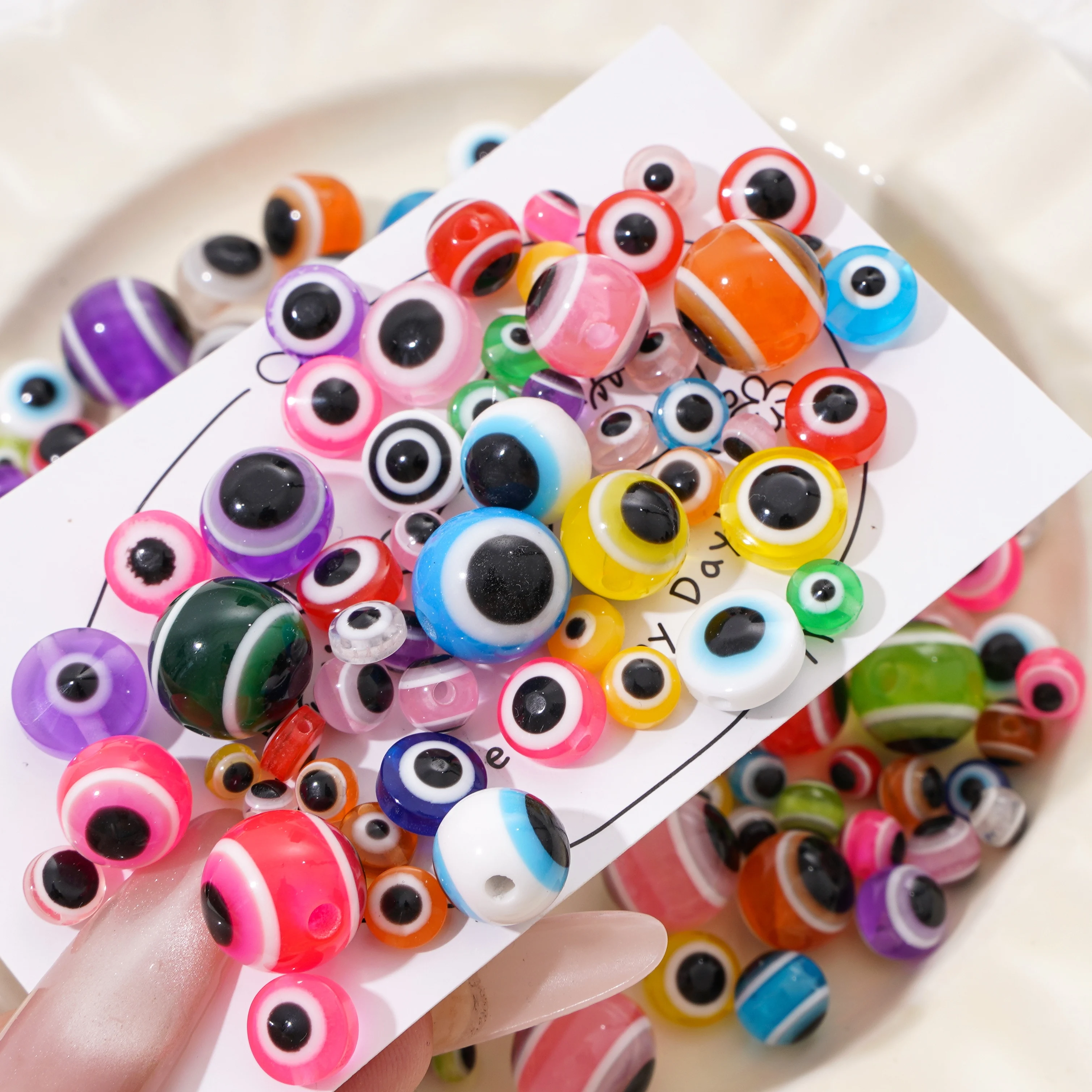 4-12mm Resin Evil Eye Beads Flat Round & Round Shapes Decor Beads for DIY Necklace Earring Keychain Bag Charm Jewelry Making