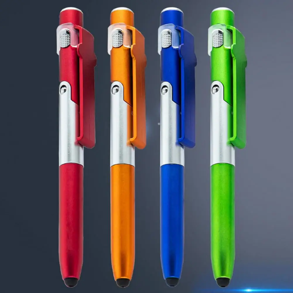 Caneta Esferográfica recarregável com Stylus LED Light, 4 em 1, tinta preta, suporte para telefone, versátil, escritório