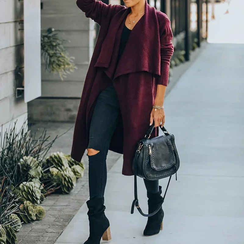 Women Knitwear Turn-Down Collar Winter Coats 2023 Bohemian Long Sweater Cardigan Female Holiday Oversized Patchwork Cardigans