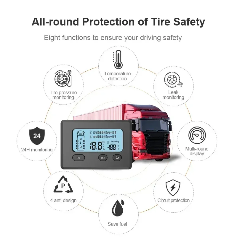 High Quality Big Vehicle 6 8 10 12 16 TPMS Sensors Digital Tire Gauge for  Trailer Bus Waterproof Tire Pressure System Senso