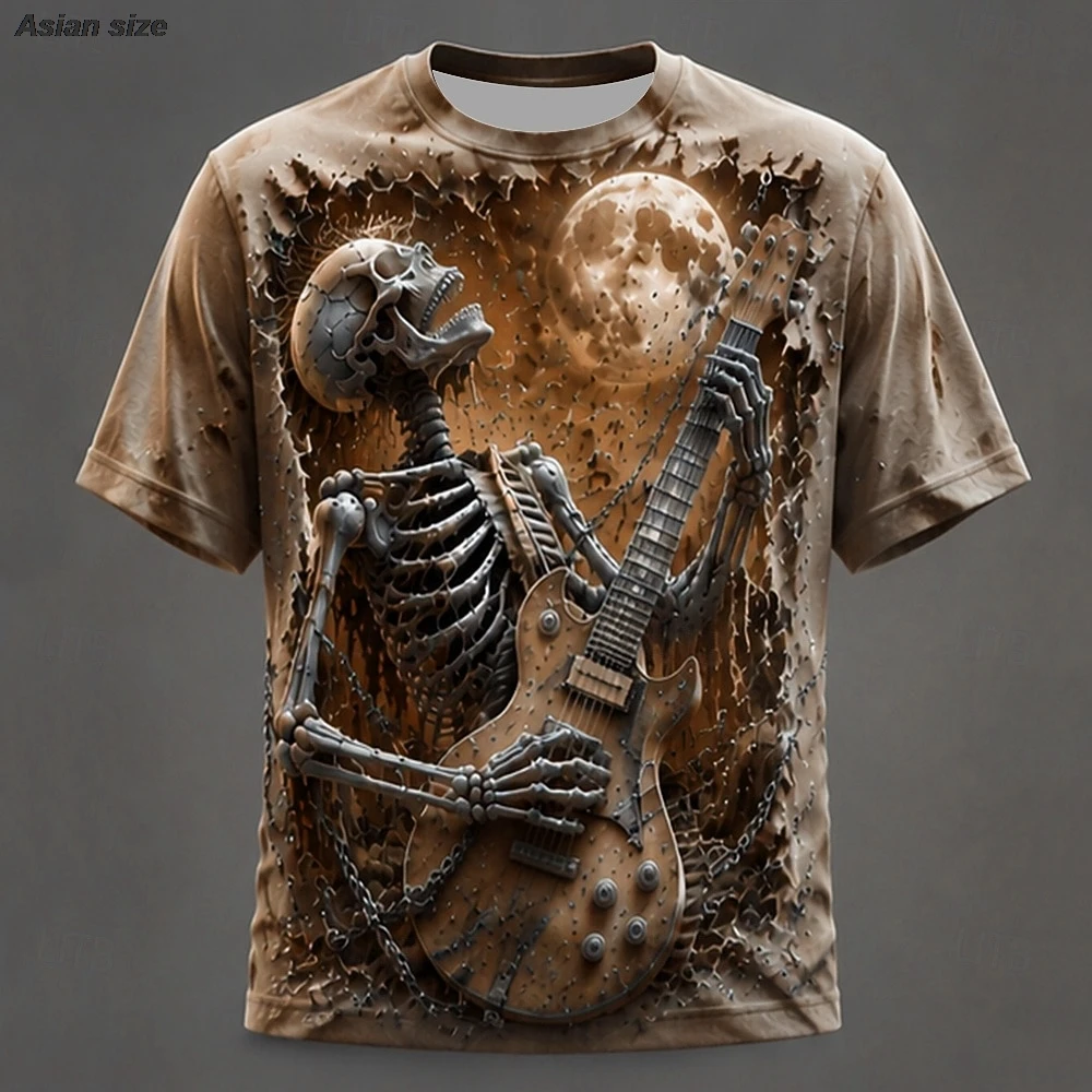 Halloween Men's Skull Bone T Shirt Short Sleeve T shirt 3D Print Crew Neck Shirt Gothic Street  All Seasons Clothing