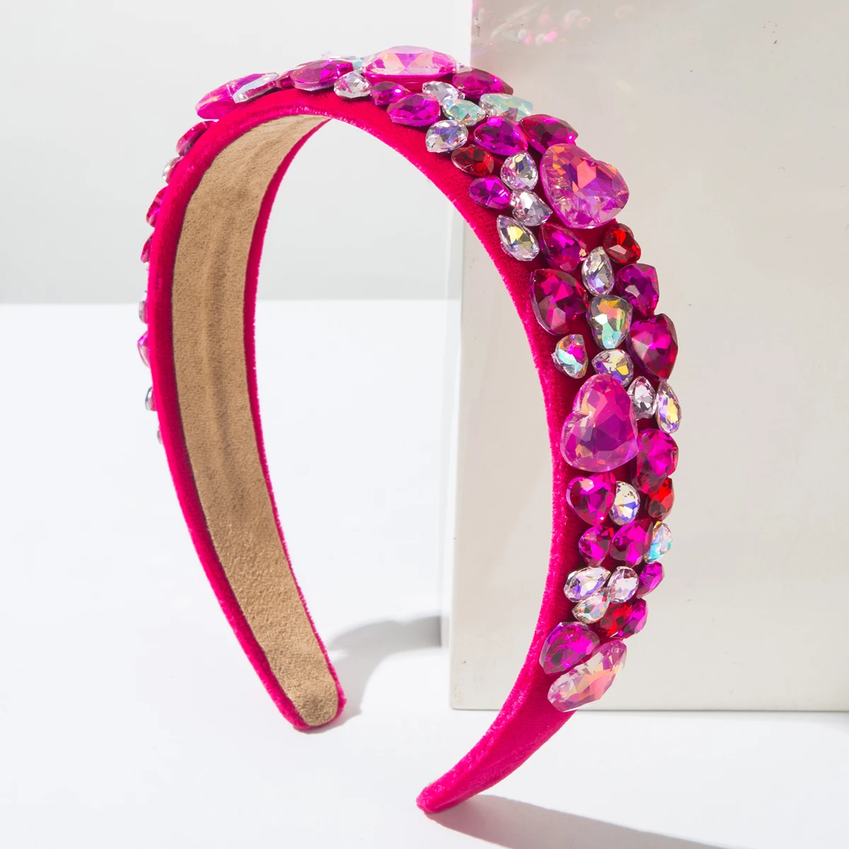 Cross Border New Valentine\'s Day Headband With Wide Edge, Colorful Heart, Full Drill Bit, Sweet and Versatile High-end Headband