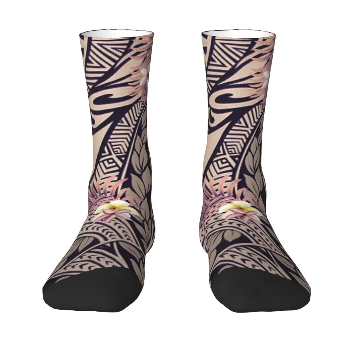 Hawaiian Tapa And Botanical Stockings Men Traditional Fusion Socks Soft Fashion Socks Autumn Sports Anti-Slip Socks Gift