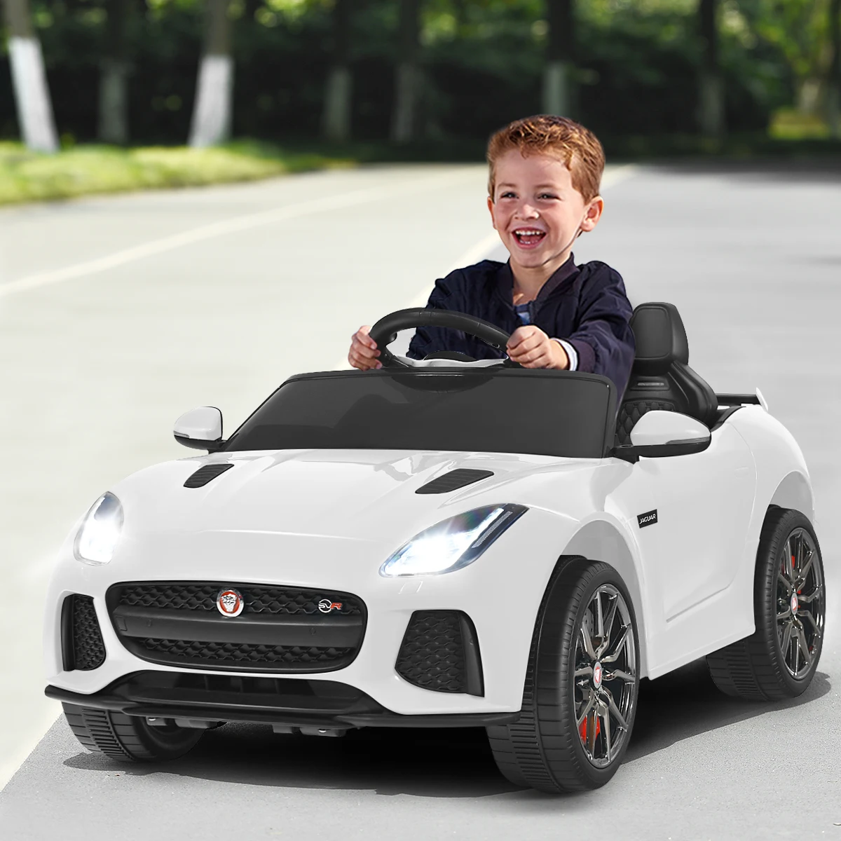 12V Jaguar F-Type Svr Gelicentieerde Kinderen Rijden Op Auto Met Mp3 En Lichten Wit