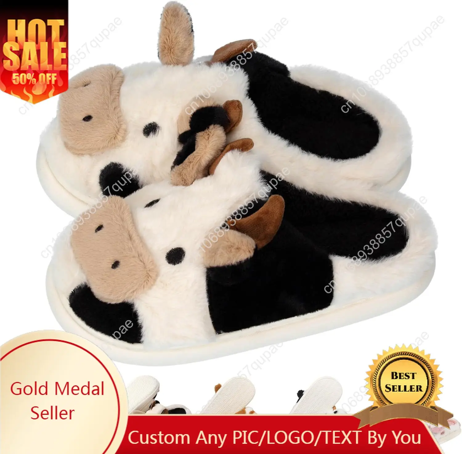 

Cartoon Cow Cotton Slippers,Cute Cozy Fuzzy Animal Slippers For Women,Winter Warm Plush Comfy Indoor Outdoor Slippers