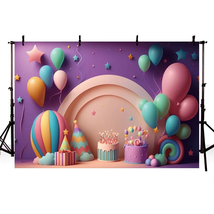 Mehofond Photography Background Arch Wall Hot Balloon Cake for Newborn Birthday Party Star Smash Decor Backdrop Photo Studio