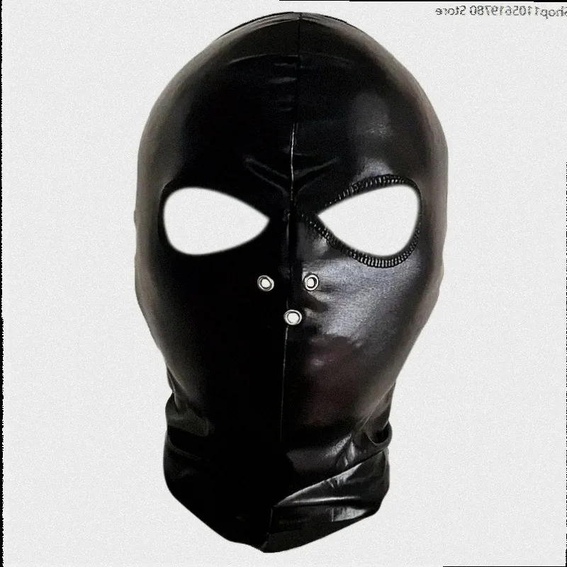 Adult Full‑Coverage Soft PU Head Hood Open Eye Cutout Rivet Decoration Adjustable Tie‑Back Strap Cosplay Dress‑up Prop Accessory