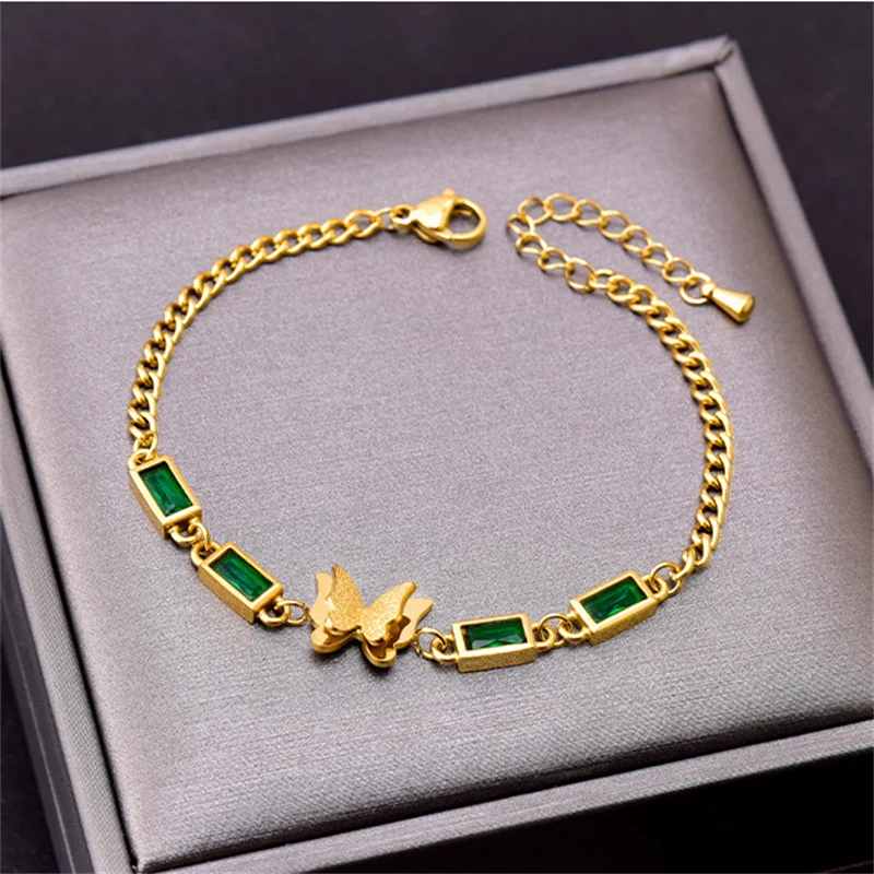 316L Stainless Steel New Fashion Fine Jewelry Set Colorful Zircon Butterfly Charm Chain Necklaces Bracelets Earrings For Women