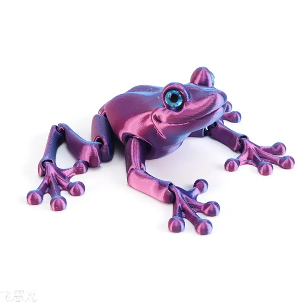 3D Printed Model Toys Frog Multi-jointed Movable, Sparkling Simulated Eyes for Room Decoration Accessories