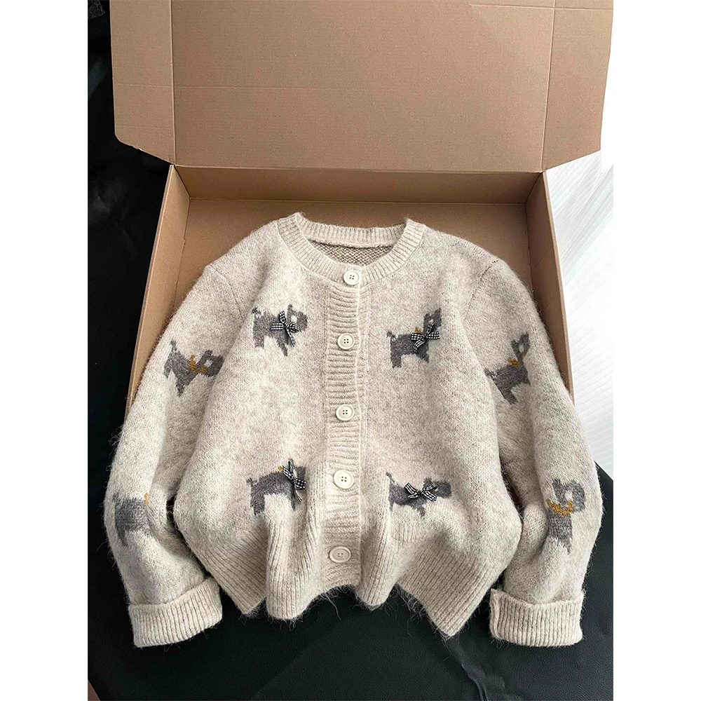 

Women Apricot Cardigan Knit Sweater Vintage 2000s Y2k O-Neck Knitwear Pattern Jacquard Long Sleeves Cashmere Sweater Autumn 2025